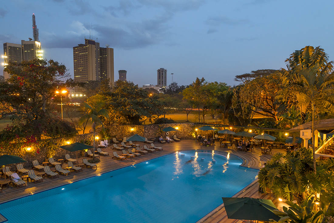 Nairobi Serena Hotel_Pool area at dusk